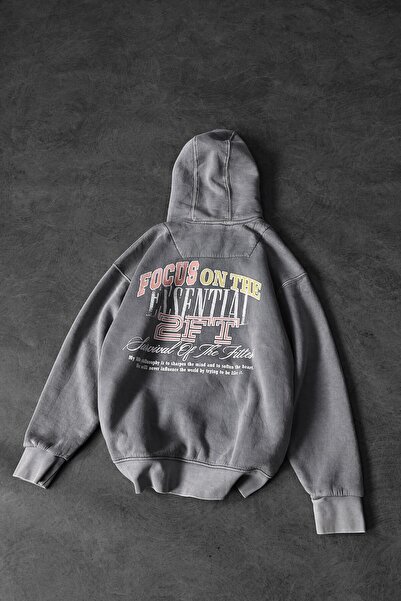 Slatra Ανδρικό φούτερ με κουκούλα με στάμπα, γκρι, που πλένεται, μεγάλου μεγέθους