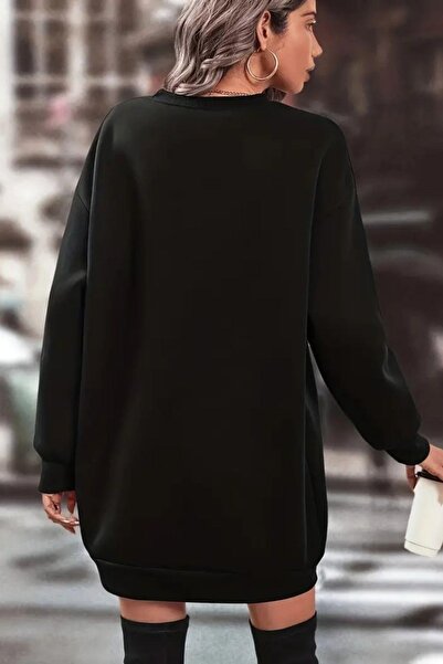 Mossta Bisiklet Yaka Kısa İki İplik Elbise - Siyah