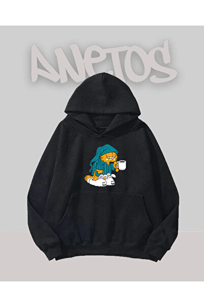 Anetos Sweatshirt Garfield Design Negru cu Imprimare pe Față