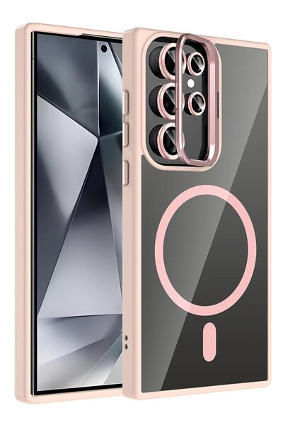 Khayra غطاء سامسونج جالاكسي S25 الترا مع عدسة ريميم وحامل ماج سيف - وردي - (5796) - ESZAOC7575-8183