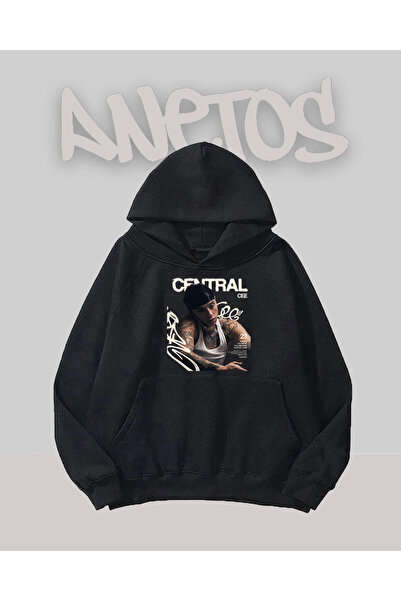 Anetos Central Cee Design Negru Față cu imprimeu Swea tricou