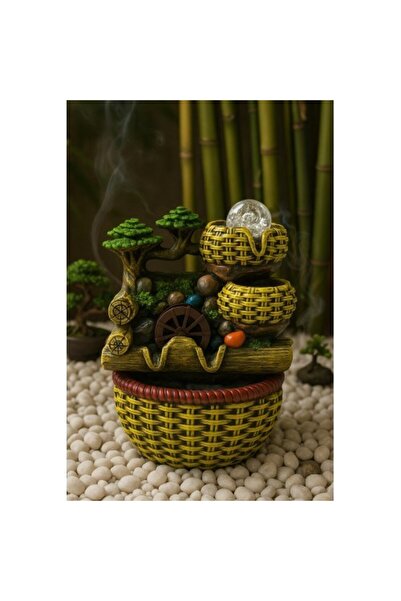 Lexi Bella Değirmen Huzur Veren Su Sesi Hasır Sepet Yosun Efektli Süs Fıskiye...