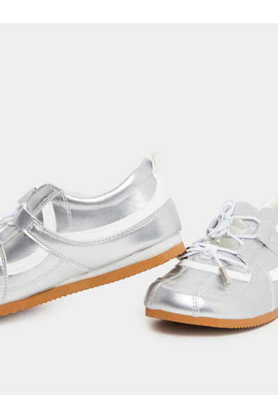 Styli Silver Metallic Lace Up Sneakers