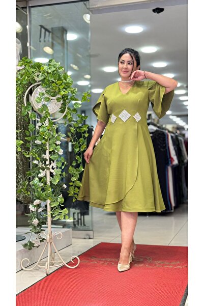 live forever Büyük Beden Zümrüt Yeşili Abiye Elbise – Melek Kol Şık Gece ve Davet Elbisesi