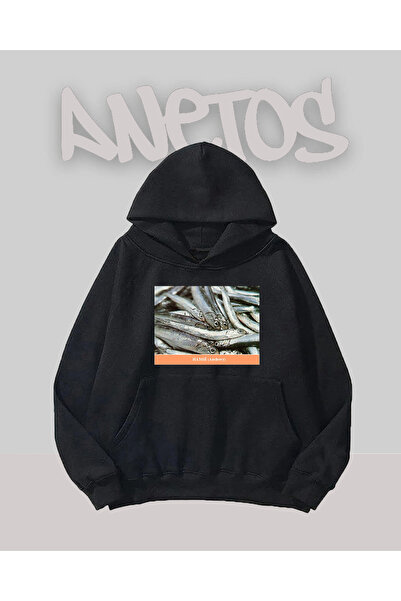 Anetos سويت شيرت أسود مطبوع من الأمام بتصميم هامسي