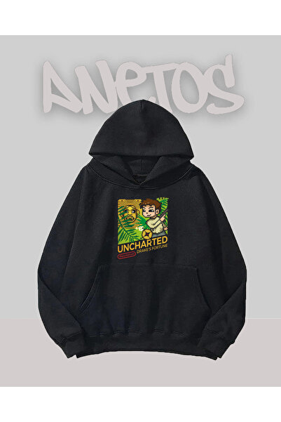 Anetos Uncharted Design Sweatshirt Negru cu Imprimare pe Față