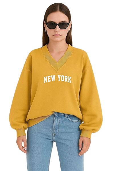 BENROMA سترة رياضية مطبوعة برقبة على شكل حرف V للجنسين من نيويورك