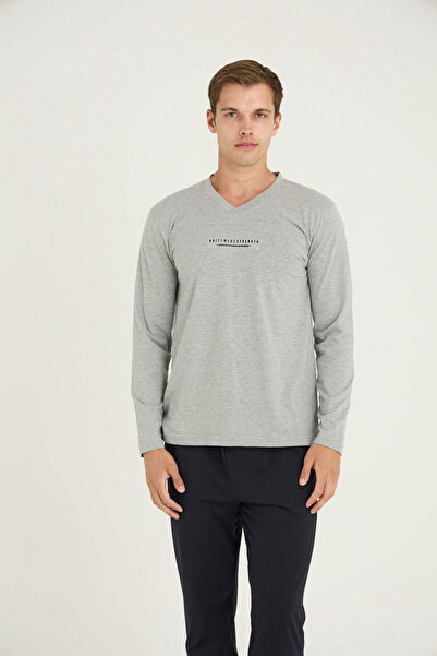 KLY 100% Cotton Men's V-Neck Pajama Set Modern Design