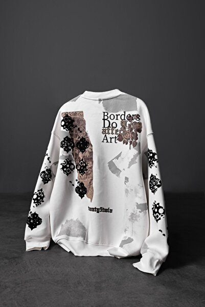 Slatra Ανδρικό φούτερ με λευκό στάμπα με φλοκ, oversize