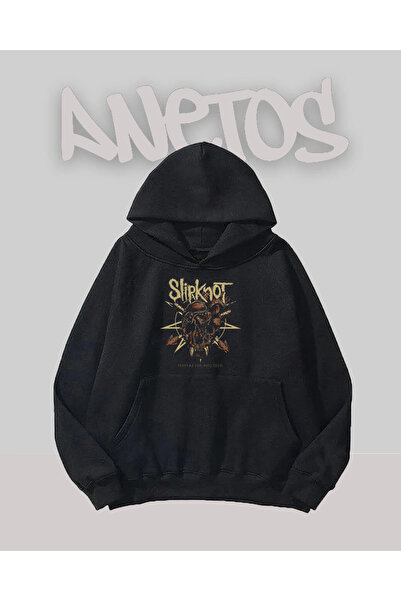 Anetos Slipknot Design Negru Față cu imprimeu Swea tricou