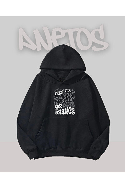 Anetos Take The Risk Design Negru Față cu imprimeu Swea tricou