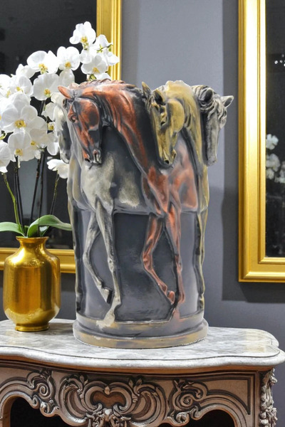 ay hediyelik Atlı Vazo Heykeli - Dekoratif Polyester 20x27 cm