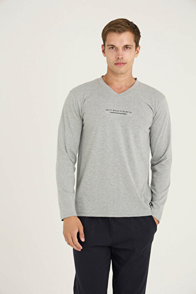 KLY 100% Cotton Men's V-Neck Pajama Set Modern Design