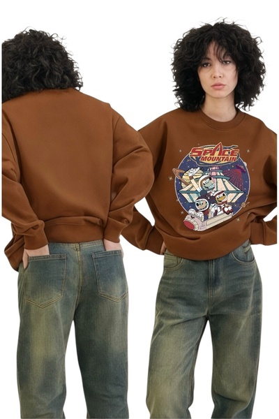 ArtYus Mânecă lungă unisex Mickey Space Transfer cu imprimeu guler rotund pie...