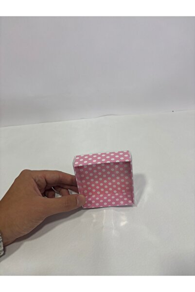 BURHAN AMBALAJ 8x8x3 Pembe beyaz puantiyeli kutu üstü şeffaf kapaklı [100 Ade...