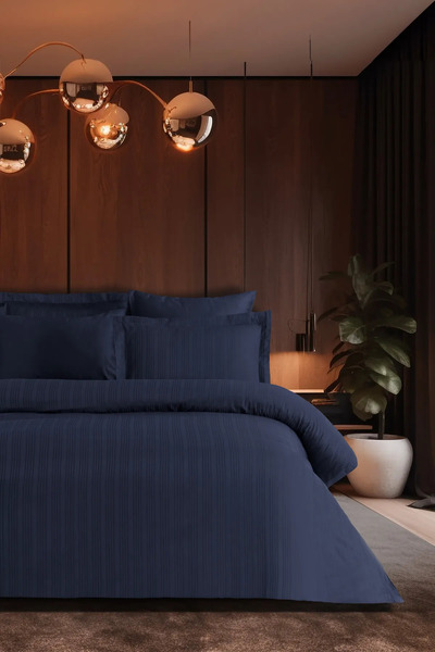 Pierre Cardin Striped Satin Duvet Cover Set Double Voyage Indigo