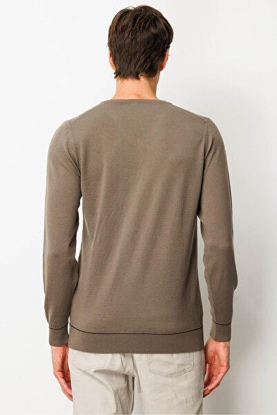 Desen Triko Ανδρικό πουλόβερ με ριγέ μάλλινο βακλαβάλι με λαιμόκοψη σε σχήμα V