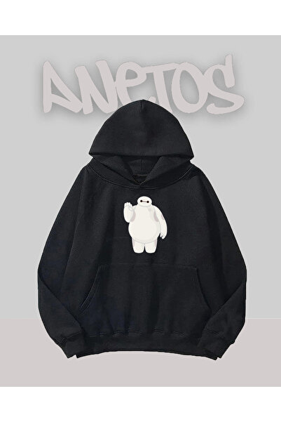 Anetos Design alb cu caractere adorabile, față neagră cu imprimeu Swea tricou