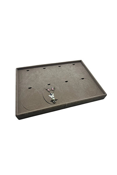 MeGass Dekor Suede Fabric Dakka Model Smoked Color 34-24 cm Set of Three Table Stand with Legs