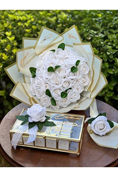 Cyz Home Beyaz Gül İsteme Çiçeği Kişiye Özel 50 Adet Isimli Söz Nişan Kız Ist...