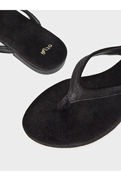Styli Black Velvet Look Flat Sandals