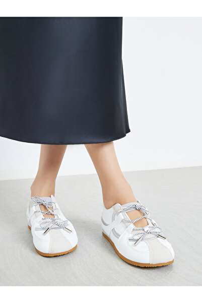 Styli White Leather Lace Up Sneakers