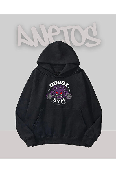 Anetos Ghost Gym Design Negru Față cu imprimeu Swea tricou