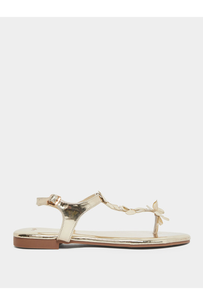 Styli Gold Flower Detail Flat Sandals