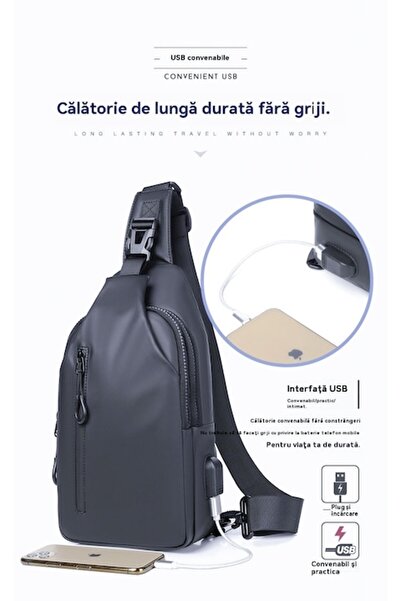 OEM Men's Casual Sling Crossbody Bag, Waterproof Nylon, Gray