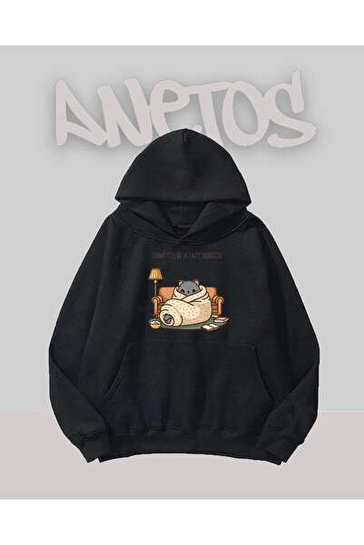 Anetos Μαύρο μπλουζάκι με σχέδιο γάτας Usuyen με τύπωμα