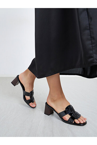 Styli Women Black Block Heel Sandals