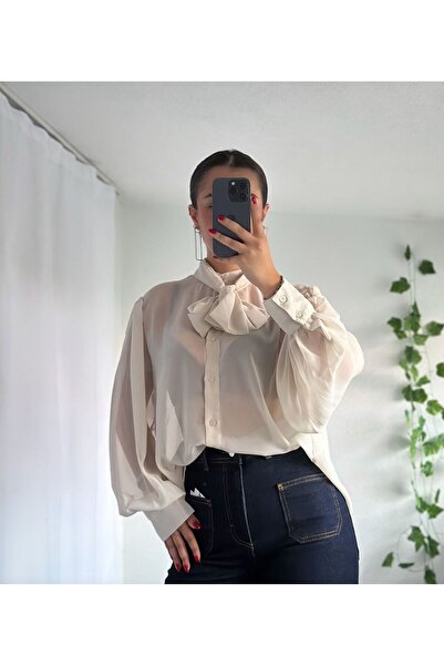 eBaa fashıon ŞİFON BOYUN BAĞLAMALI PREMİUM GÖMLEK