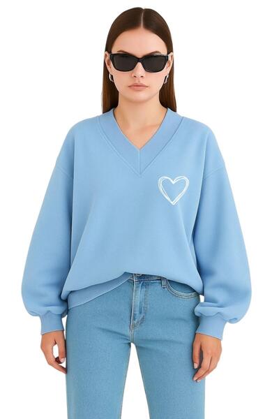 DM DOLCE MORE سترة رياضية بطبعة قلب للجنسين بياقة على شكل حرف V