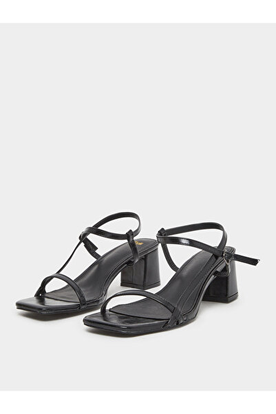 Styli Black Block Heel Slingback Sandals