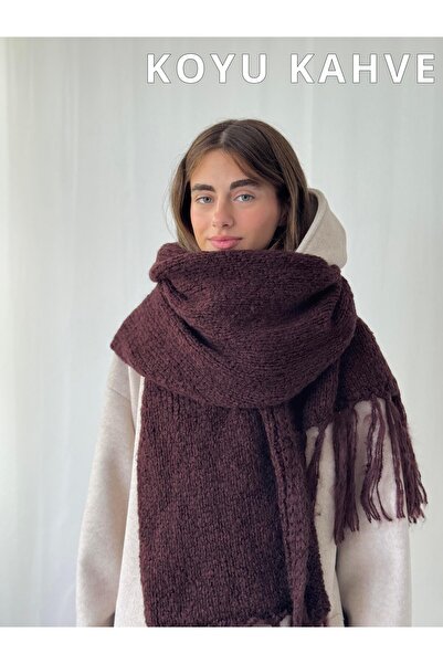 Retrobird Μεγάλου μεγέθους μαλακό πλεκτό κασκόλ Γυναικείο Σκούρο Καφέ