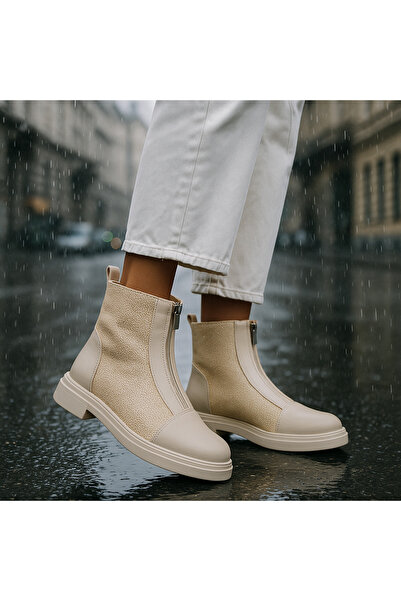 ich1one Evelxaris Γυναικείες μπότες καθημερινής χρήσης εξωτερικού χώρου με φερμουάρ μπροστά 001209 Skin
