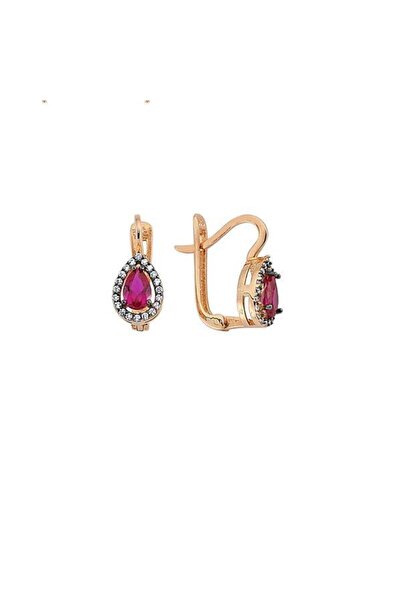Pirnus Diamond Yakut Görünümlü Altın Küpe