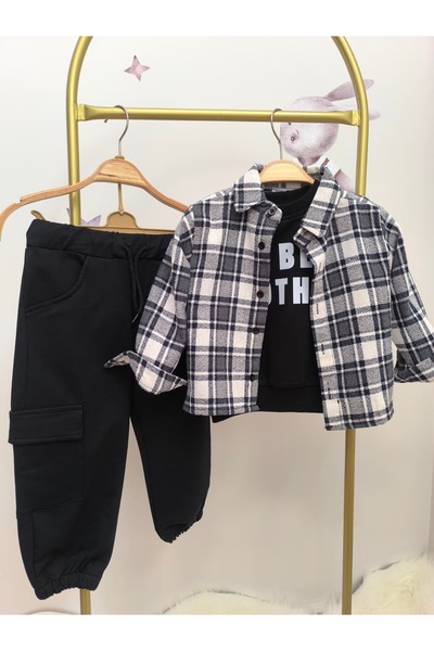 kidsense Plaid Shirt and Beret 4-Piece Boys' Set