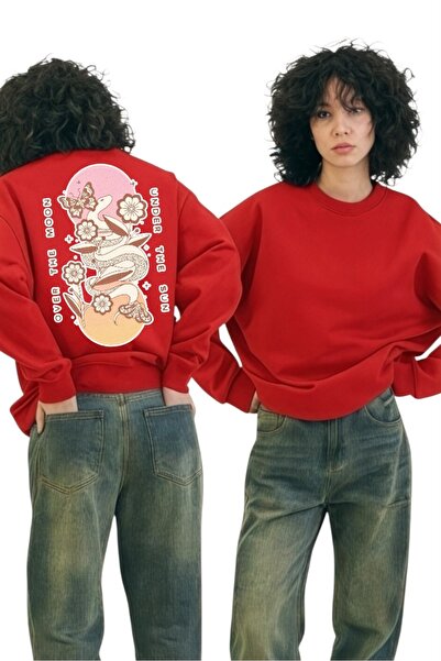 ArtYus Tricou unisex cu mânecă lungă Over The Moon Snake Transfer cu imprimeu guler rotund Swea tricou