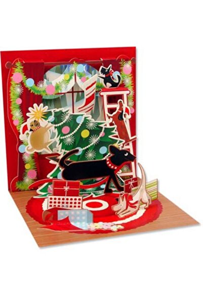 PopShots Felicitare 3D Catei impodobind bradul de Craciun