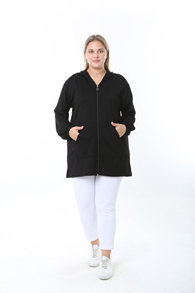 XL Modam Women's Lycra Black Hooded Oversized Cardigan