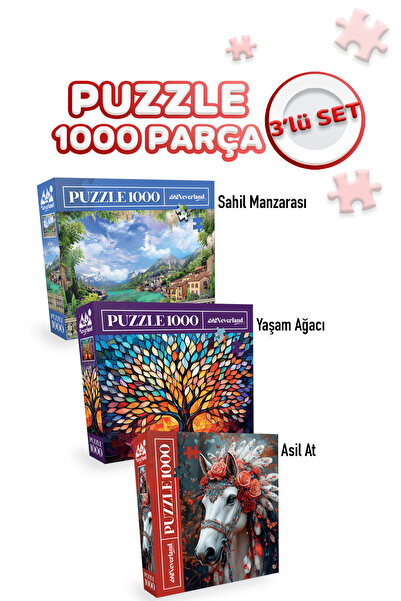 Neverland 3 ADET 1000 PARÇA PUZZLE - SAHİL MANZARAS VE YAŞAM AĞACI VE ASİL AT