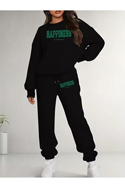 WOODROFFE Γυναικείο σετ αθλητικής φόρμας με λαιμόκοψη με στάμπα Happıness, μα...