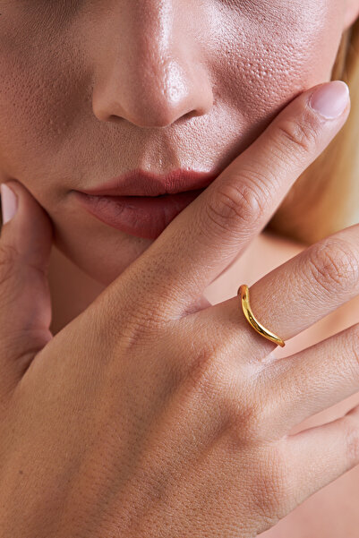 Ventino Silver 18K Altın Kaplama İnce Dalga Formlu 925 Ayar Gümüş Kadın Yüzük...