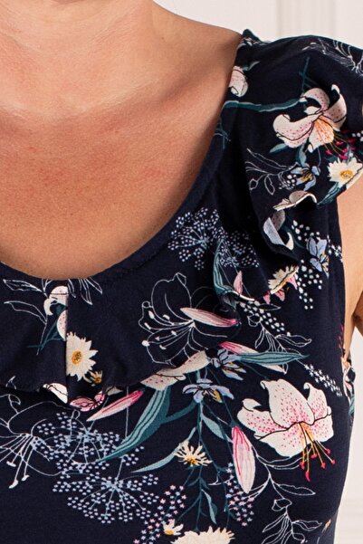 armonika Women's Navy Blue V-Neck Collar Ruffled Sleeveless Dress Arm-25Y001098