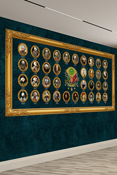 dreamwall Osmanlı Padişahları Portreli Yeşil Tek Parça Tekstil Duvar Kağıdı