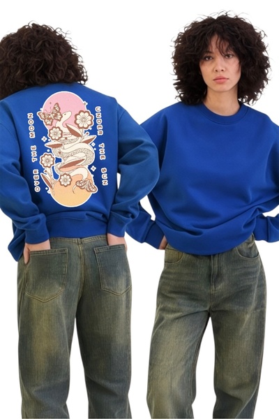 ArtYus Tricou unisex cu mânecă lungă Over The Moon Snake Transfer cu imprimeu guler rotund Swea tricou