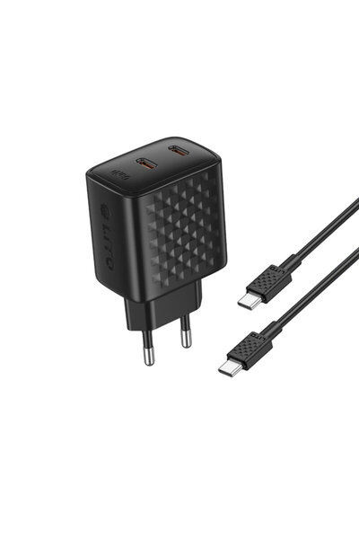 Lito Type-C Dual Wall Charger, 45W with Type-C Cable, Black, LC22T