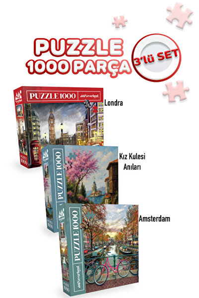 Neverland 3 ADET 1000 PARÇA PUZZLE - LONDON VE KIZ KULESİ ANILARI VE AMSTERDAM