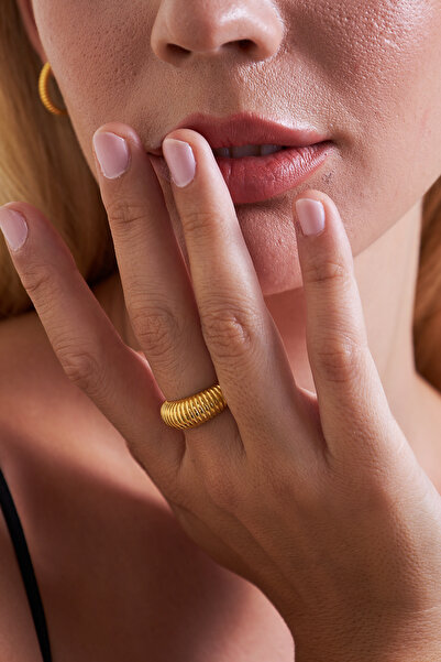 Ventino Silver 18K Altın Kaplama Bombeli Spiral 925 Ayar Gümüş Kadın Yüzük VK...